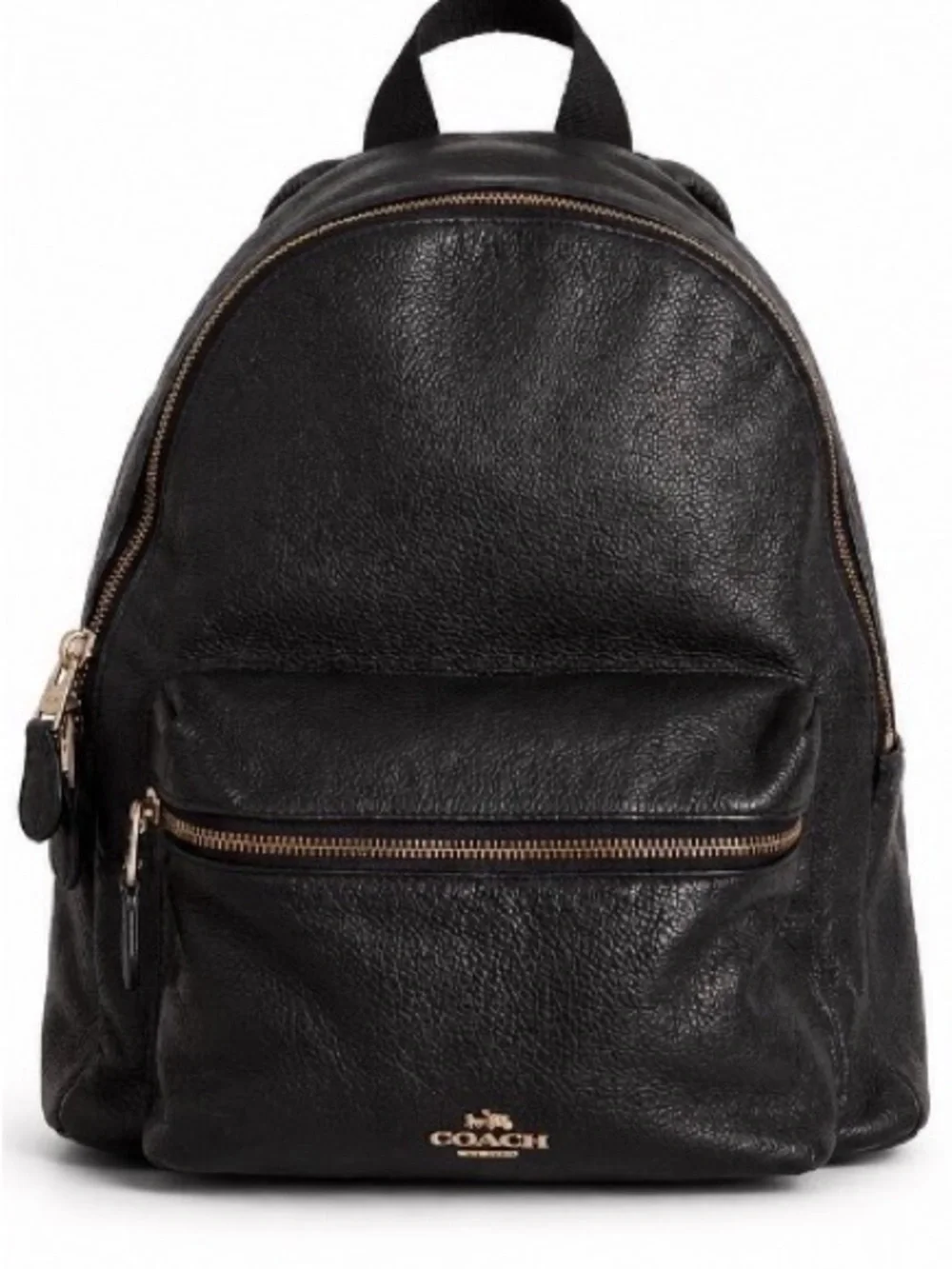 Coach Authentic Charlie Black Soft Pebbled Leather Backpack Gold Zip F38288 - Picture 2 of 12